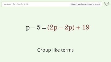 Solve 3p-5=2p+19: Linear Equation Video Solution | Tiger Algebra