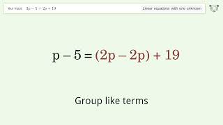 Solve 3p-5=2p+19: Linear Equation Video Solution | Tiger Algebra