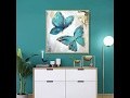 Gold Blue Butterfly Acrylic Painting on Canvas for Living Room