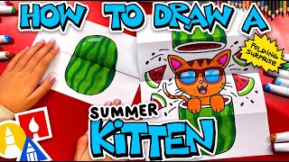 how to draw a summer kitten in a watermelon