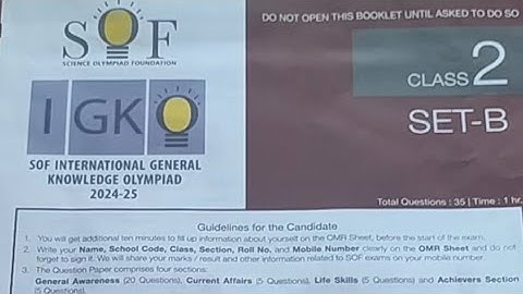 Class 2 IGKO Olympiad Question Paper 2024-25| SOF IGKO Exam For Class 2| Gk Olympiad|SOF|Set B| 2024