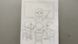 How to draw classroom. Easy classroom drawing for beginners. Classroom drawing. Pencil drawing 