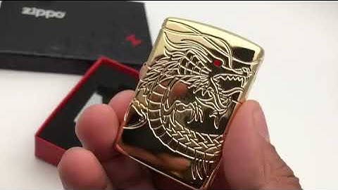 Zippo 29265 – Zippo Armor Red Eyed Dragon 360 Degree Engraving Gold Plate [BatluaRIO.vn]