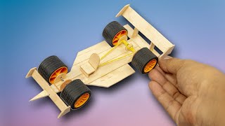 Amazing F1 Racing Car made with Popsicle Sticks and Rubber Band