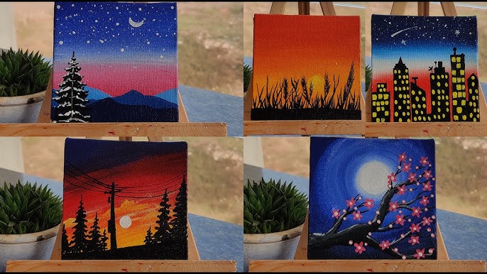 5 mini canvas Paintings For Beginners, 5 easy acrylic paintings tutorial