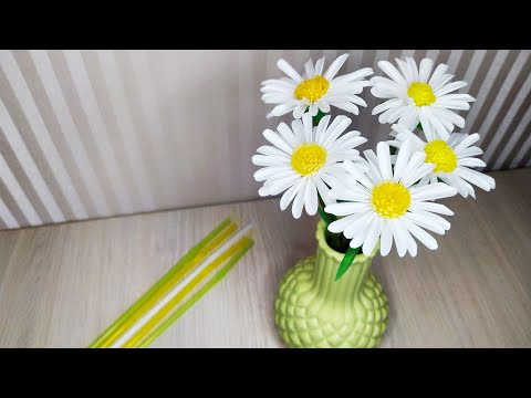 Ромашка из трубочек для коктейля 🌼Поделки самоделки||Своими руками🤍 мк 💚цветы из трубочек 🔥