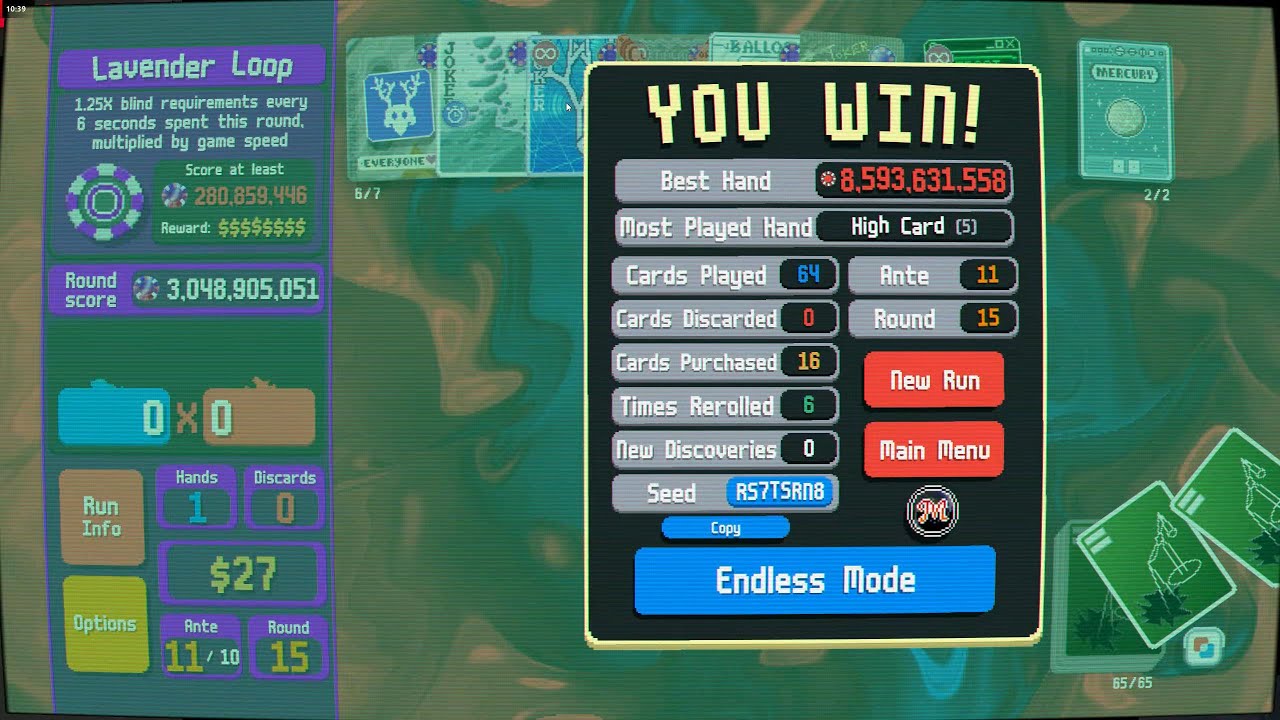 Balatro - Cryptid Mod - Very Fair Deck - Ascendant Stake Win -  Brainstorm Filtered Seed