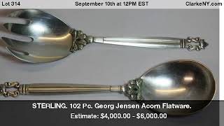 STERLING. 102 Pc. Georg Jensen Acorn Flatware.