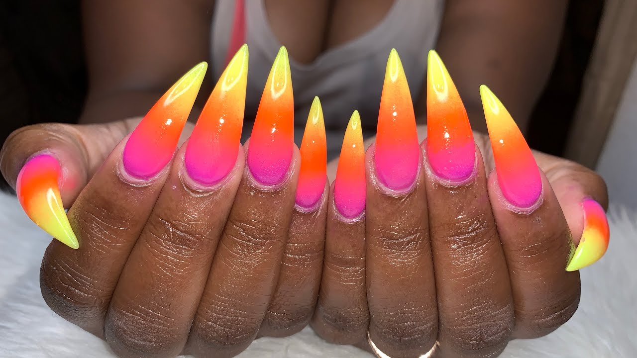 Acrylic Nails Tutorial Stiletto Ombré Nails Rainbow Nails - Make Glam.