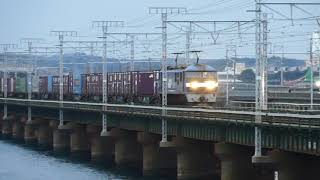 2019/02/13 JR貨物 浜名湖三番鉄橋から貨物3本 大谷川踏切から貨物2本