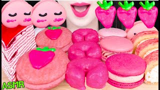 Asmr Pink Foods Strawberry Chocolate Pie, Crepe Cake, Peach Macaron 복숭아 마카롱, 딸기 초코 먹방 Eating Sounds