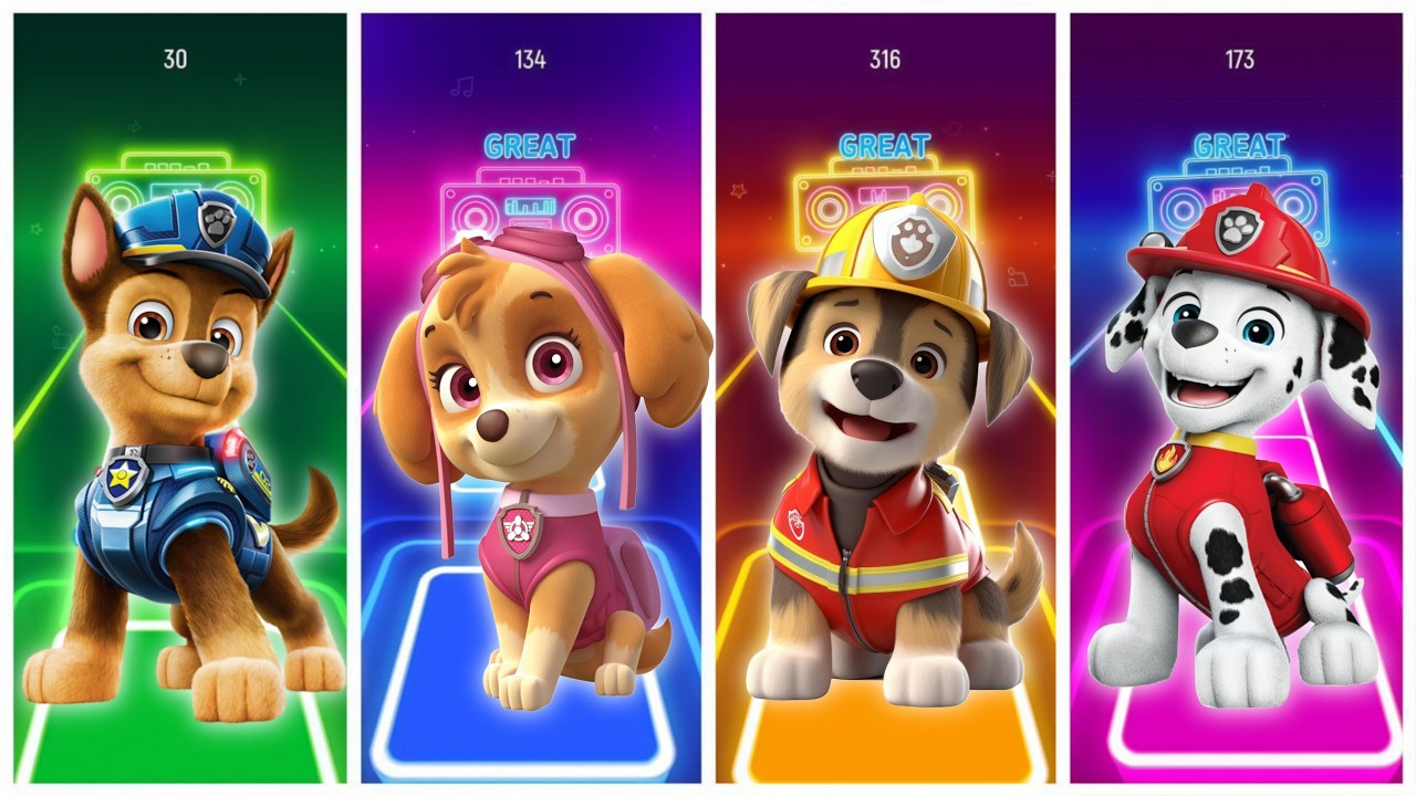Chase 🆚 Skye 🆚 Rubble 🆚 Marshall | PAW Patrol Tiles Hop EDM Rush 🎶 #TilesHop #TilesHopGame