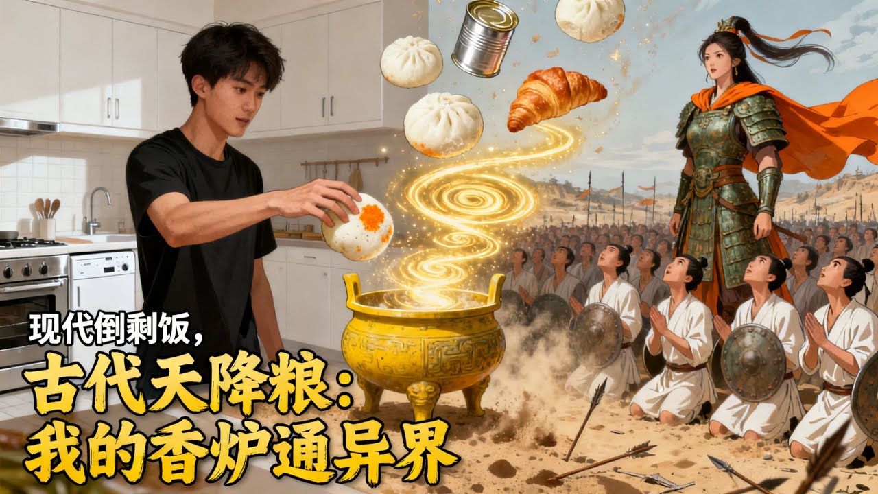 《現代倒剩飯，古代天降糧：我的香爐通異界》往香爐裏扔發黴饅頭，異界卻天降軍糧！當女將軍帶着十萬軍民把我當神明跪拜，我決定用現代物資幫她締造盛世。