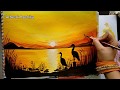 Early Morning Lake Scenery with Swan Pair | Acrylic Painting