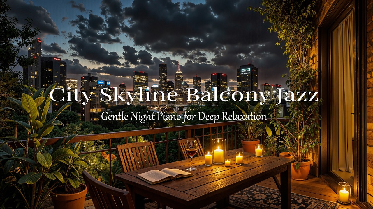 City Skyline Balcony Jazz 🌙 Warm Candlelight & Gentle Night Piano for Deep Relaxation
