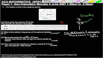 Question 4, GCSE Math AQA  Higher Paper 1 June 2007 Relative Frequency probability