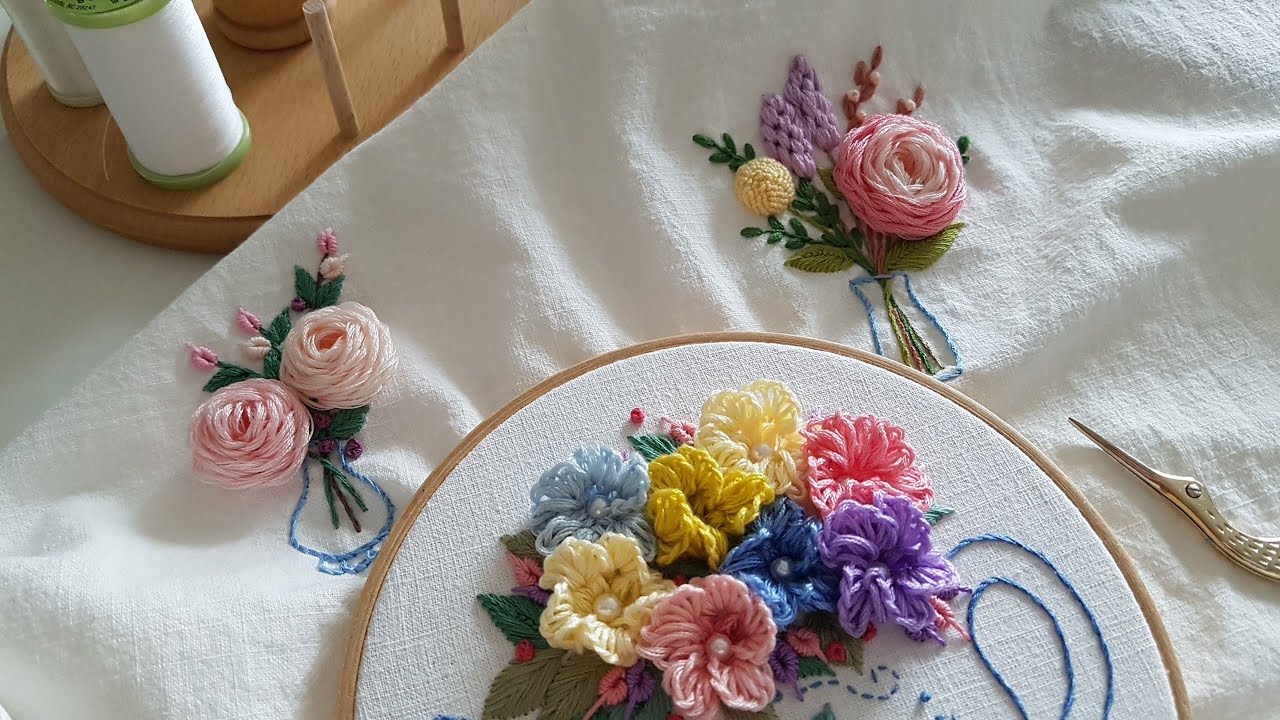 1. 푸른 꽃병자수 Blue Vase Embroidery l 프랑스자수