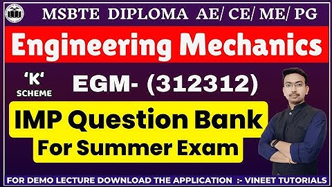 Engineering Mechanics IMP Questions Bank 2024 | Diploma Mechanics 2nd Sem | EGM IMP | Diploma | EGM