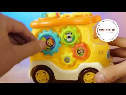 Навчальний автобус каталка з барабаном вогнями з українською озвучкою Музичний транспорт з казками з шестернями, видео 1