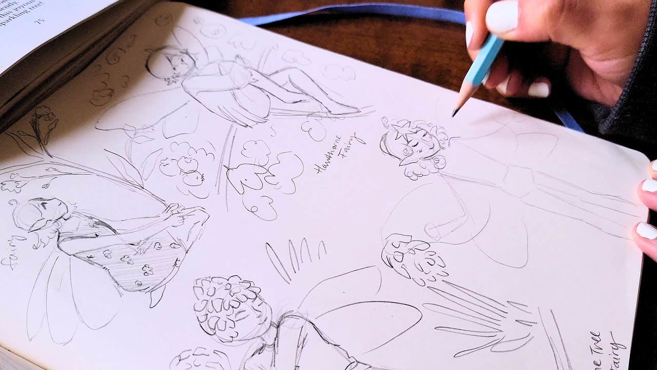 Relaxing ASMR Sketchbook Session - Flower Fairies | no music, no talking