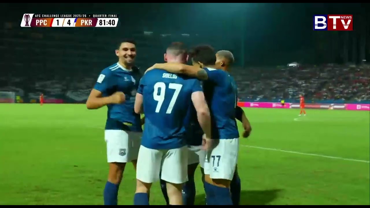 គ្រាប់បាល់ នៅនាទីទី៨២ ព្រះខ័នរាជស្វាយរៀងរកបាន​គ្រាប់ទី៤​ នាំមុខភ្នំពេញក្រោន ៤ ១​