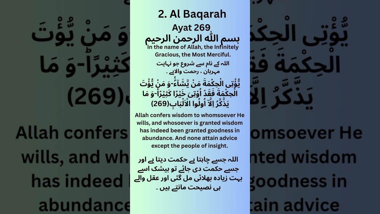 Surah Al Baqarah ayat 269 🌙  Arabic + Urdu + Eng