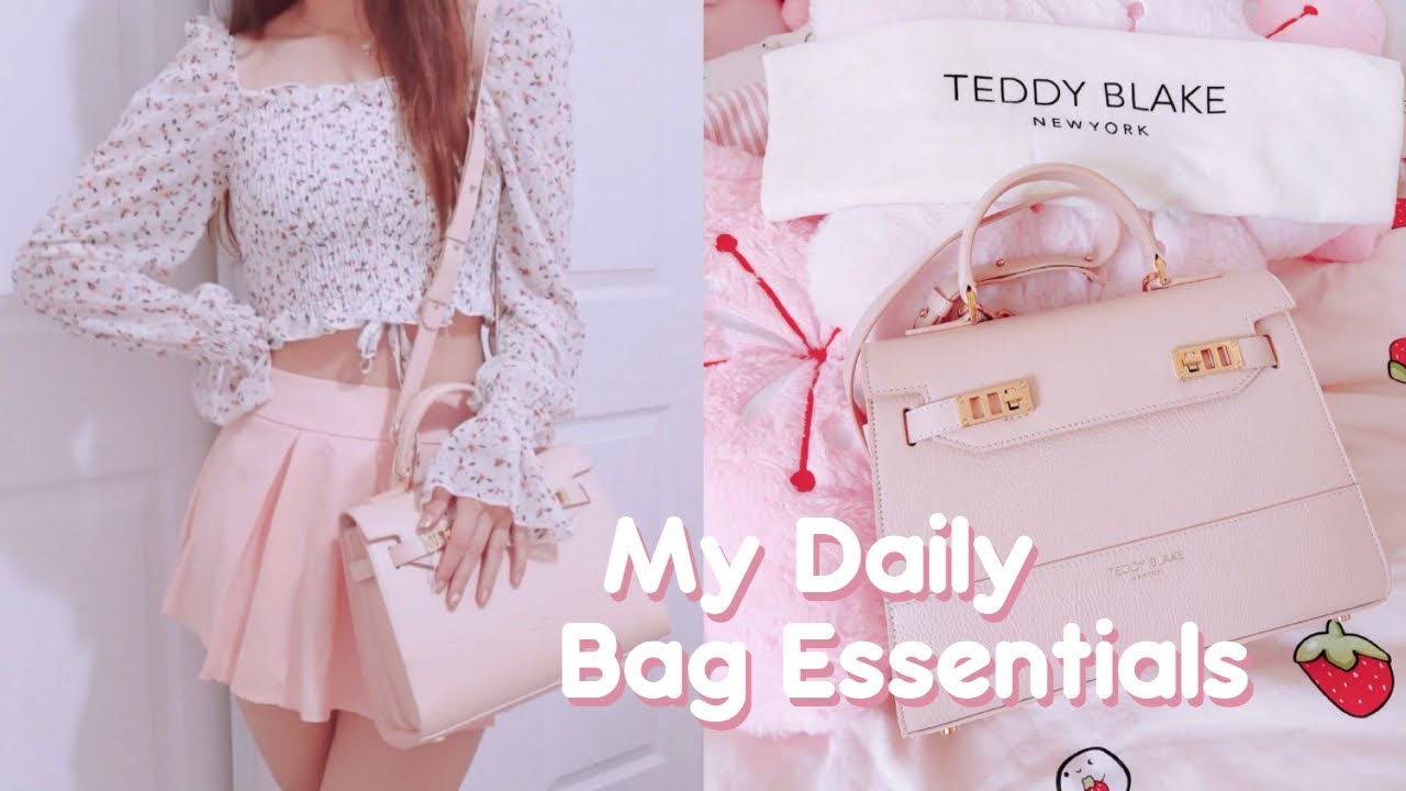 what's in my bag 2023 👜🎀 everyday essentials, unboxing, teddy blake, pink aesthetic