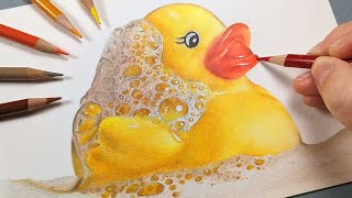 How to Draw a Rubber Duck and Bubbles - Prismacolor Colour Pencil Tutorial