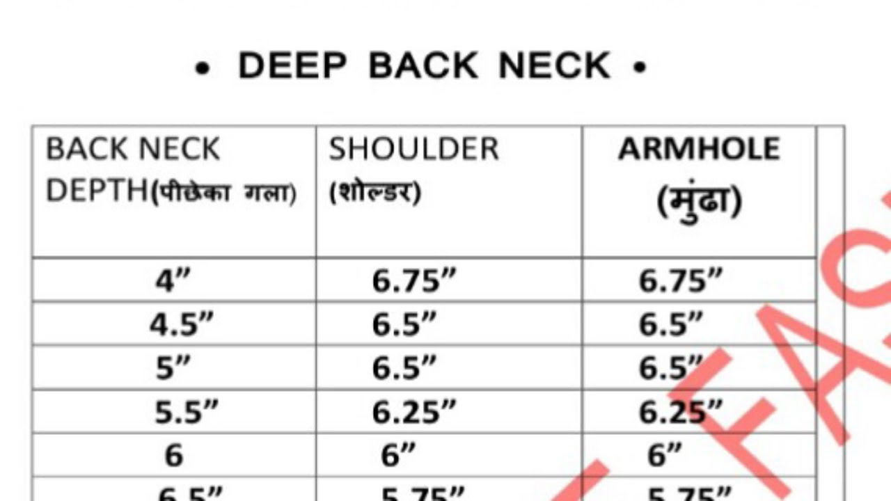 Armhole Depth Chart