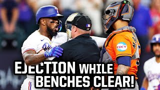 Benches clear in Astros-Rangers after Adolis Garcia gets hit, a breakdown