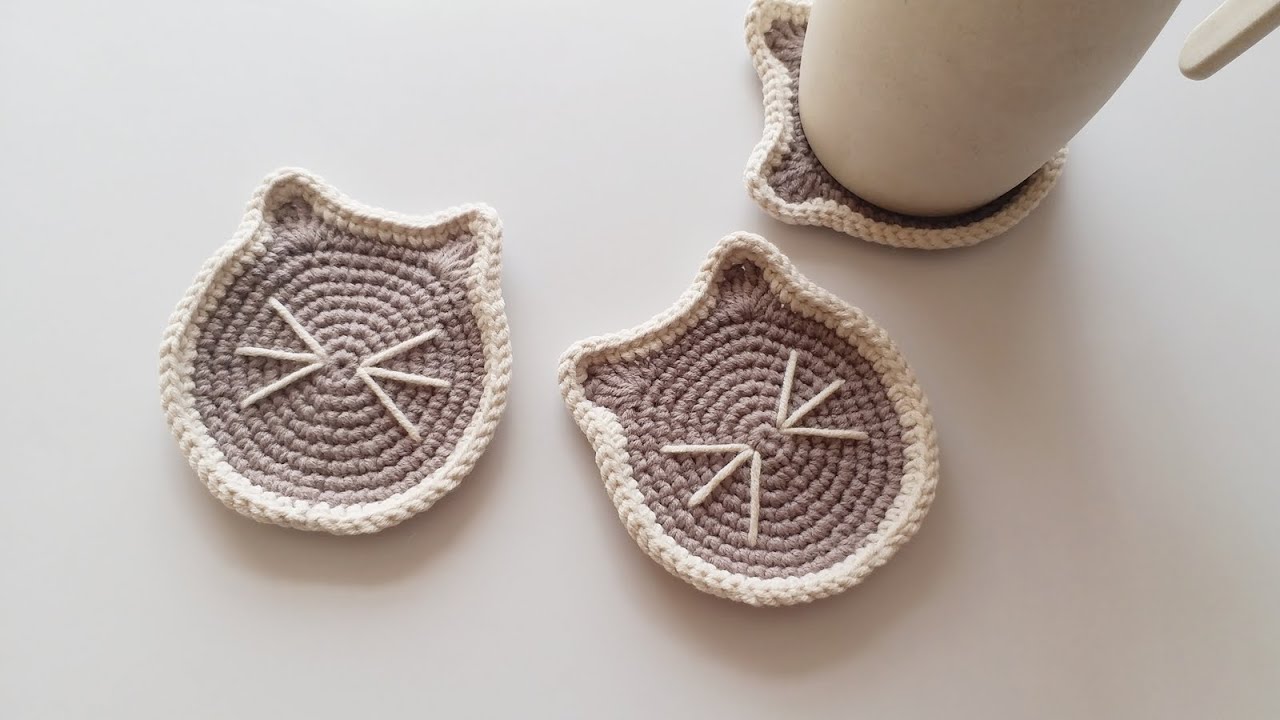 钩针编织，卡通猫咪水杯垫，简单吗，当然！可爱吗？必须！