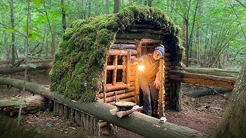 “Bushcraft Survival: Building a Cozy Shelter Between Two Fallen Trees”