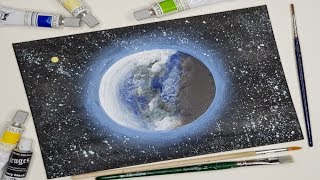 easy acrylic painting earth planet pain pictura cu zi pas pe pamant planeta