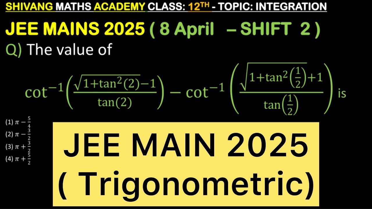 Q) The value of cot^(−1) ((√(1+tan^2 (2))−1)/(tan(2)))−cot^(−1) ((√(1+tan^2  (1/2) )+1)/tan(1/2)