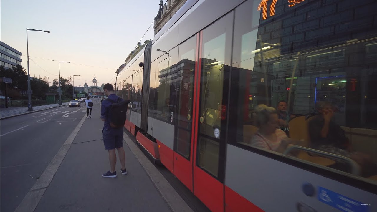 Czech Republic, Prague, tram 17 ride from Veletržní palác to Karlovy Lazne + night walk