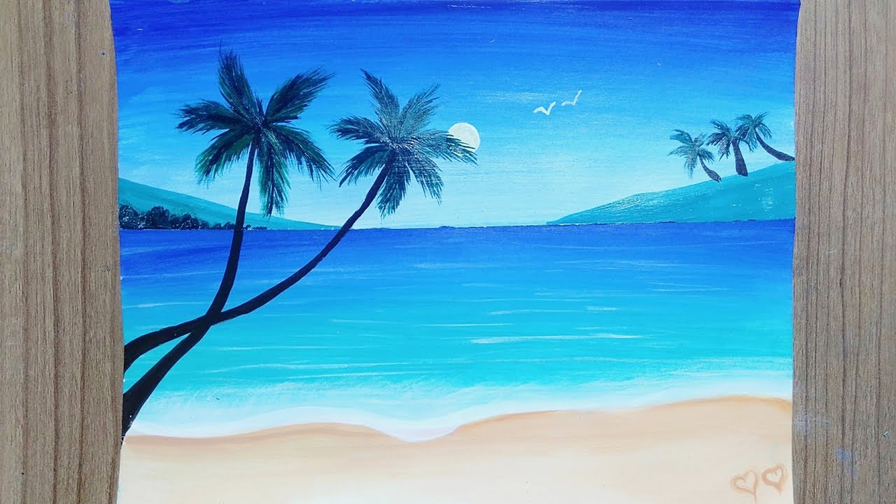 Beach landscape painting / Step by step beach painting / Painting for  beginners / very easy