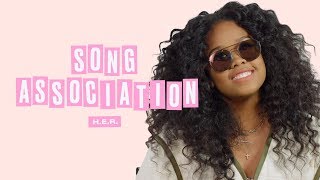 Video thumbnail of "H.E.R. Sings Aaliyah, Adele, and Aretha Franklin in a Game of Song Association | ELLE"