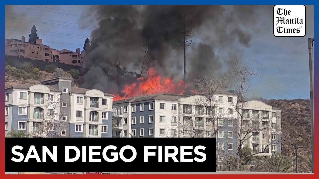 Brush fires prompts evacuations and road closures in San Diego - YouTube