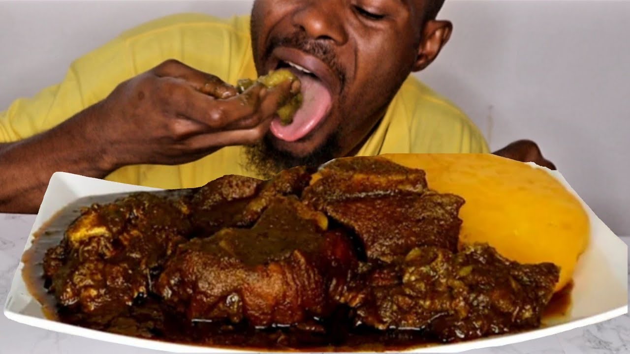 Blacksoup And Assorted Meat With Fufu