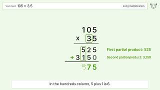 105 x 3.5 Long Multiplication - Step-by-Step