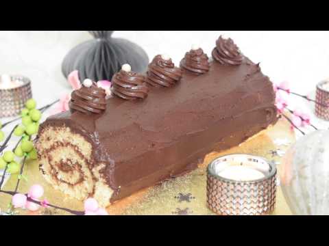 bûche-du-nouvel-an-au-chocolat:-biscuit-génoise-roulé-à-la-creme-au-beurre-chocolat-facile