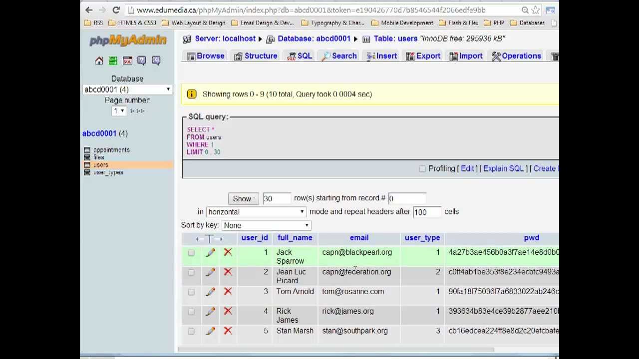 PhpMyAdmin SQL Tab - YouTube