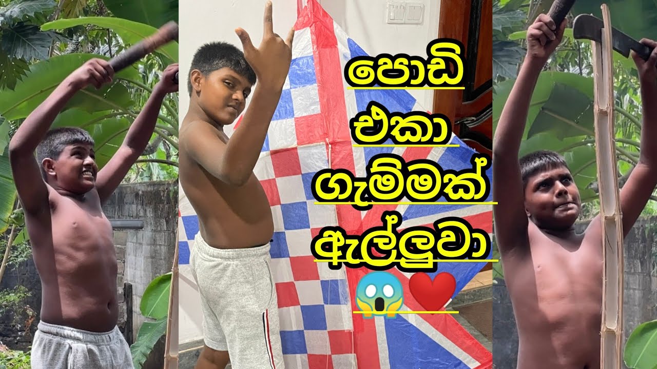 පොඩි එකා ගැම්මක් ඇල්ලුවා ❤️😱 Little boy make a big kite / MONARA KITE / මොනරා / How to make a kite