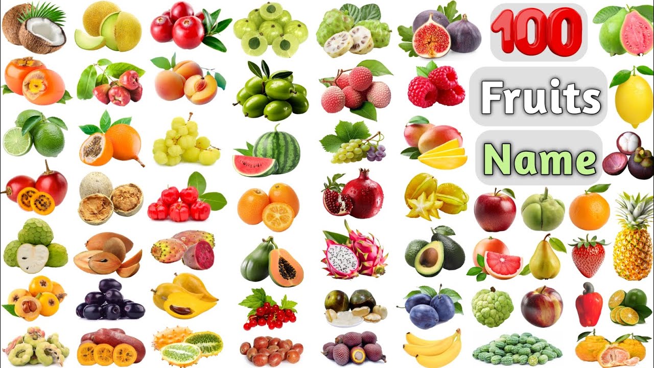 Fruits Vocabulary ll 100 Common Fruits Name in English With Pictures ll 100 Fruits Name in English