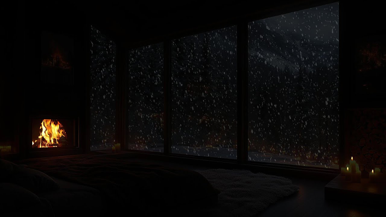 Blizzard & Gentle Fire Crackles sounds for Deep Sleep - No Ads🔥Relax with Cozy Night Winter Ambience