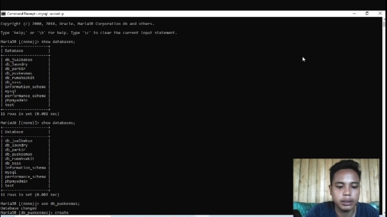 CARA MEMBUAT DATABASE DI MYSQL SERVER MELALUI COMMAND PROMP - YouTube