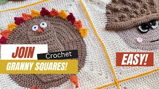 Crochet Granny Square Join - Flat Slip Stitch Zipper Join Method
