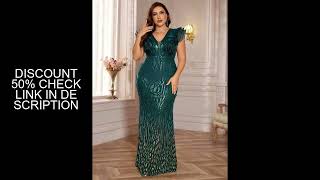 Plus Size Elegant Green Ruffle Sleeve Evening Dress 2025 Women Luxury Long Mermaid Formal Sequins Pr