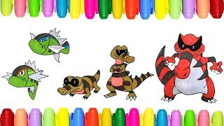 Pokemon coloring pages - Basculin, Sandile, Krokorok and Krookodile