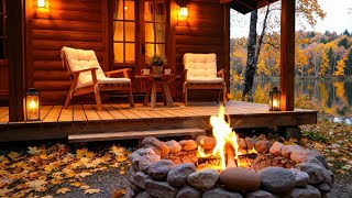Beautiful Autumn Cozy Fireplace Lakeside Room 🍂🔥 Relaxing Piano Music for Working and Studying